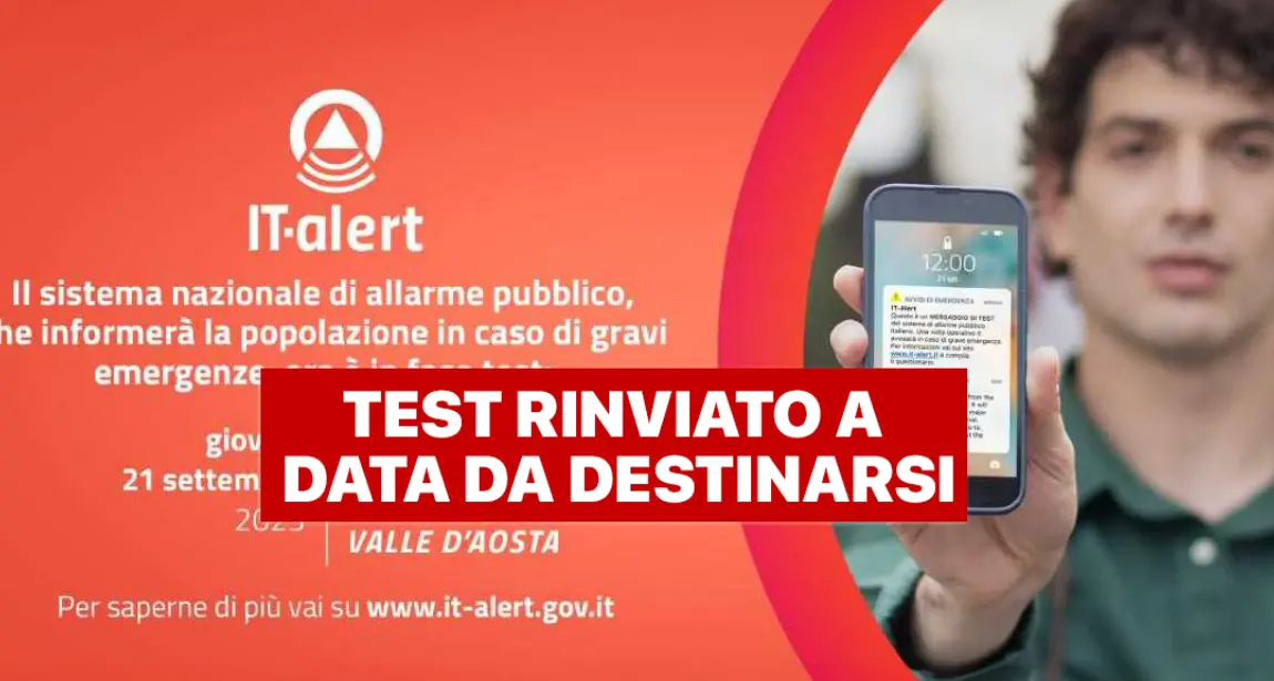 It-Alert: l’allerta meteo fa rinviare il test